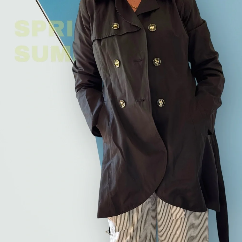 Luxurious Black Trench Coat by CeCe - Picture 9 of 16
